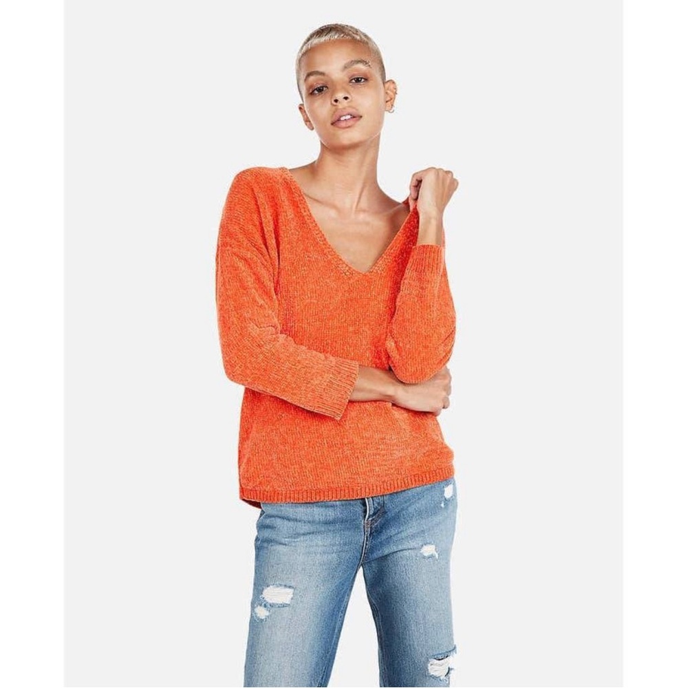 Express Chenille Sweater in Bright Orange